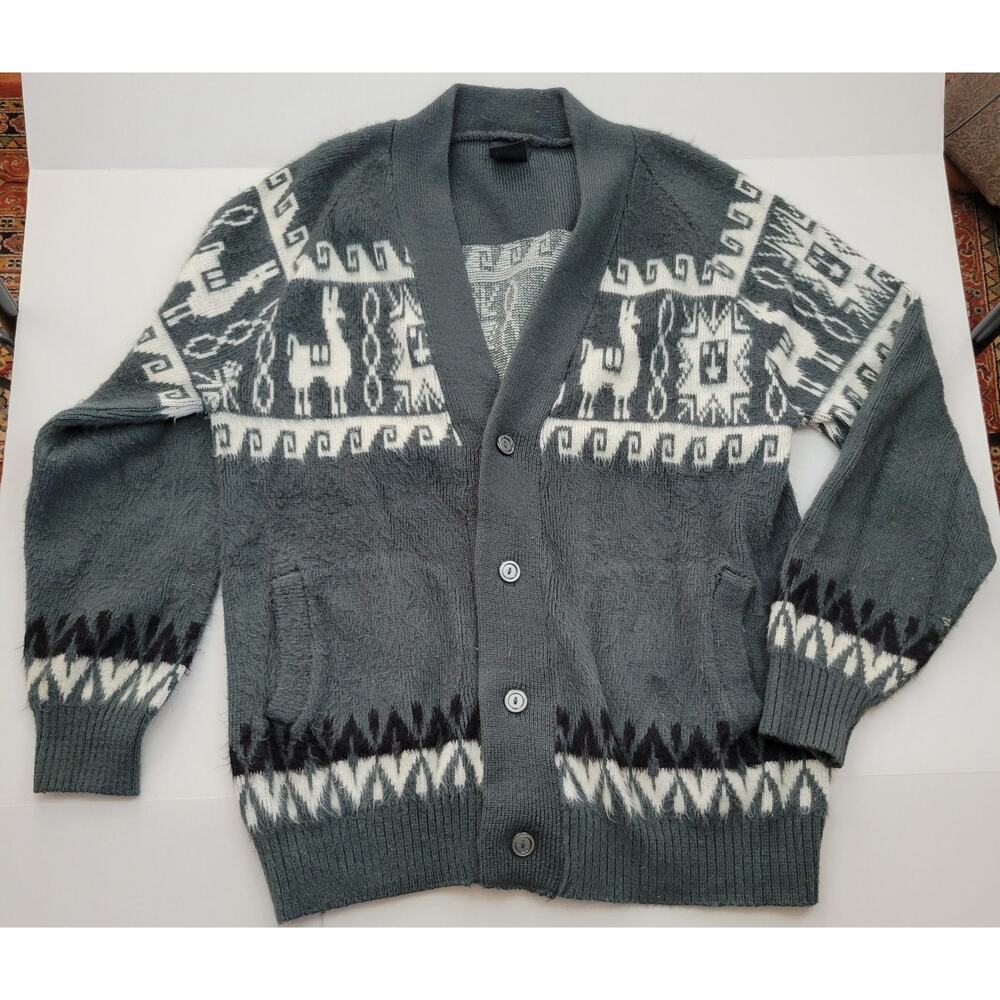 Tejidos Ruminahui 100% Wool Cardigan Sweater Made in ECUADOR Llama Aztec Large